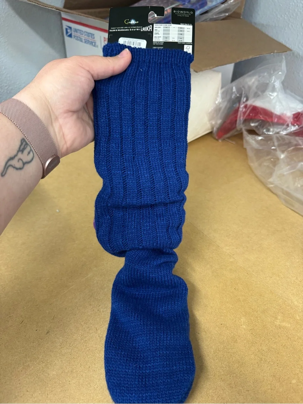 Navy Blue slouch Coraline Socks with Purple Button Accents